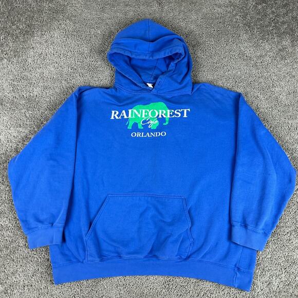 Rainforest Cafe Hoodie Mens 2XL Blue Green Orlando Pullover Sweatshirt - Picture 2 of 12